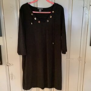 Women’s plus size elbow length tie front black dress